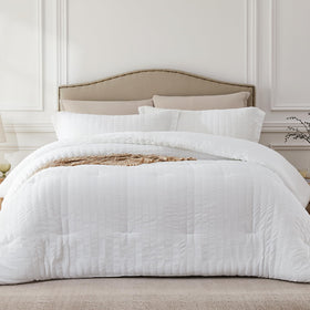 Quataly White Queen Comforter 90x90 shows cloud-soft warmth for all-season use.