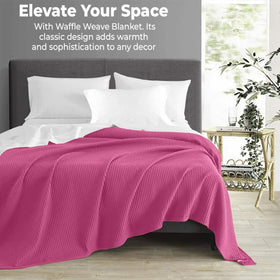 QUBA LINEN 100% cotton blanket on bed, inviting year-round comfort