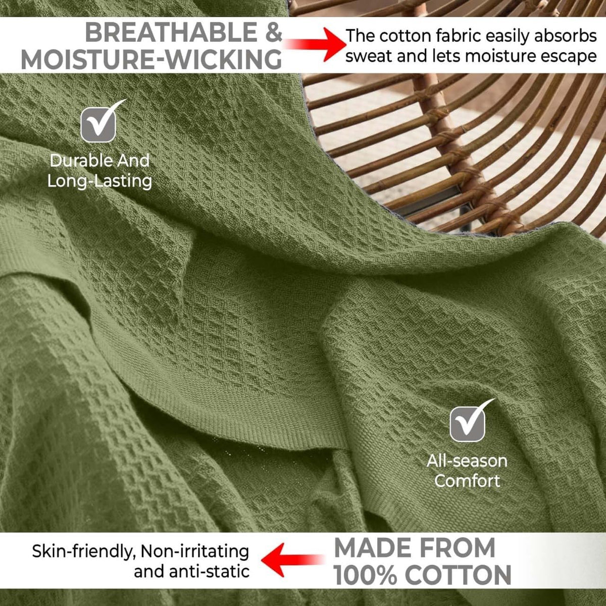 Honeycomb waffle texture detail on QUBA LINEN blanket