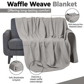 QUBA LINEN light grey waffle blanket for contemporary bedroom decor