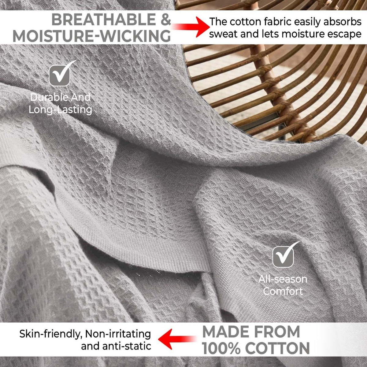 Queen 90x90 waffle blanket from QUBA LINEN for bed or sofa