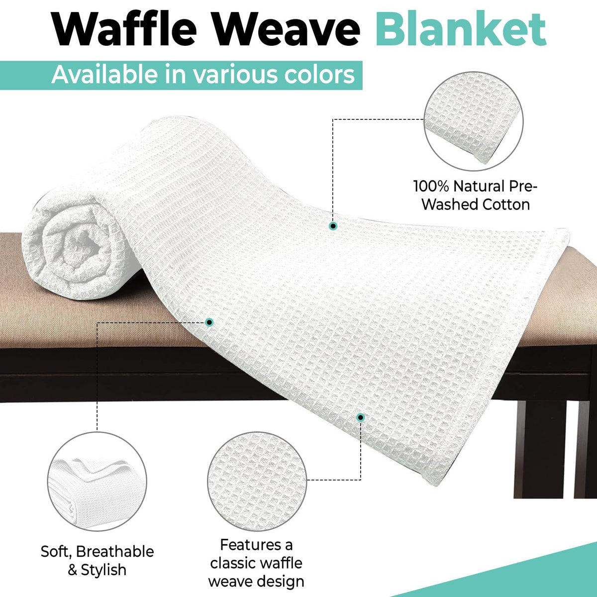 QUBA LINEN waffle blanket on sofa demonstrates lightweight comfort for living spaces.