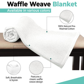 QUBA LINEN waffle blanket on sofa demonstrates lightweight comfort for living spaces.