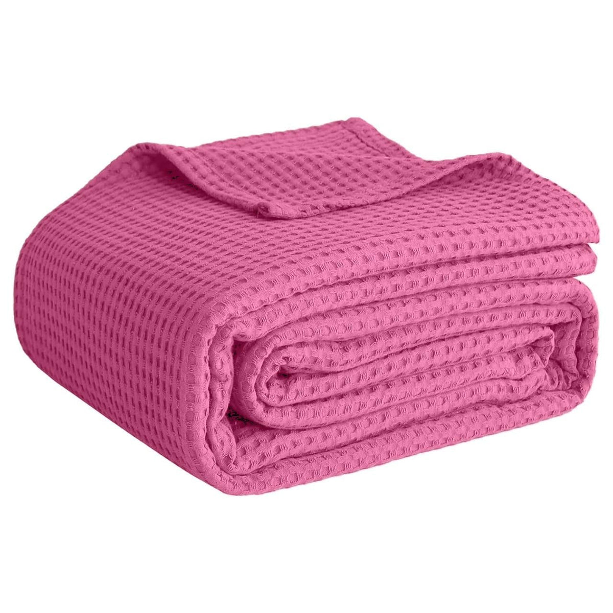 QUBA LINEN waffle blanket pink close-up showing soft cotton texture