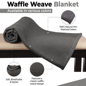 Close-up of QUBA LINEN waffle blanket texture highlighting cotton weave