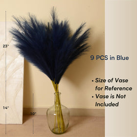QUBITFUL blue pampas grass living room arrangement adds boho chic vibe.