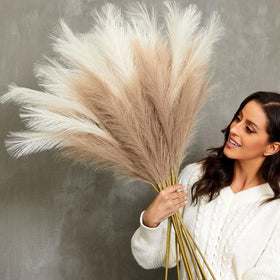 QUBITFUL faux pampas grass, 9-stem arrangement, ideal floor vase filler for a luxe boho look