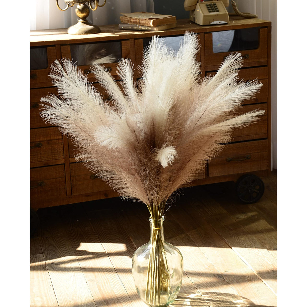 QUBITFUL pampas grass silk material, durable stems easy to bend for custom vases
