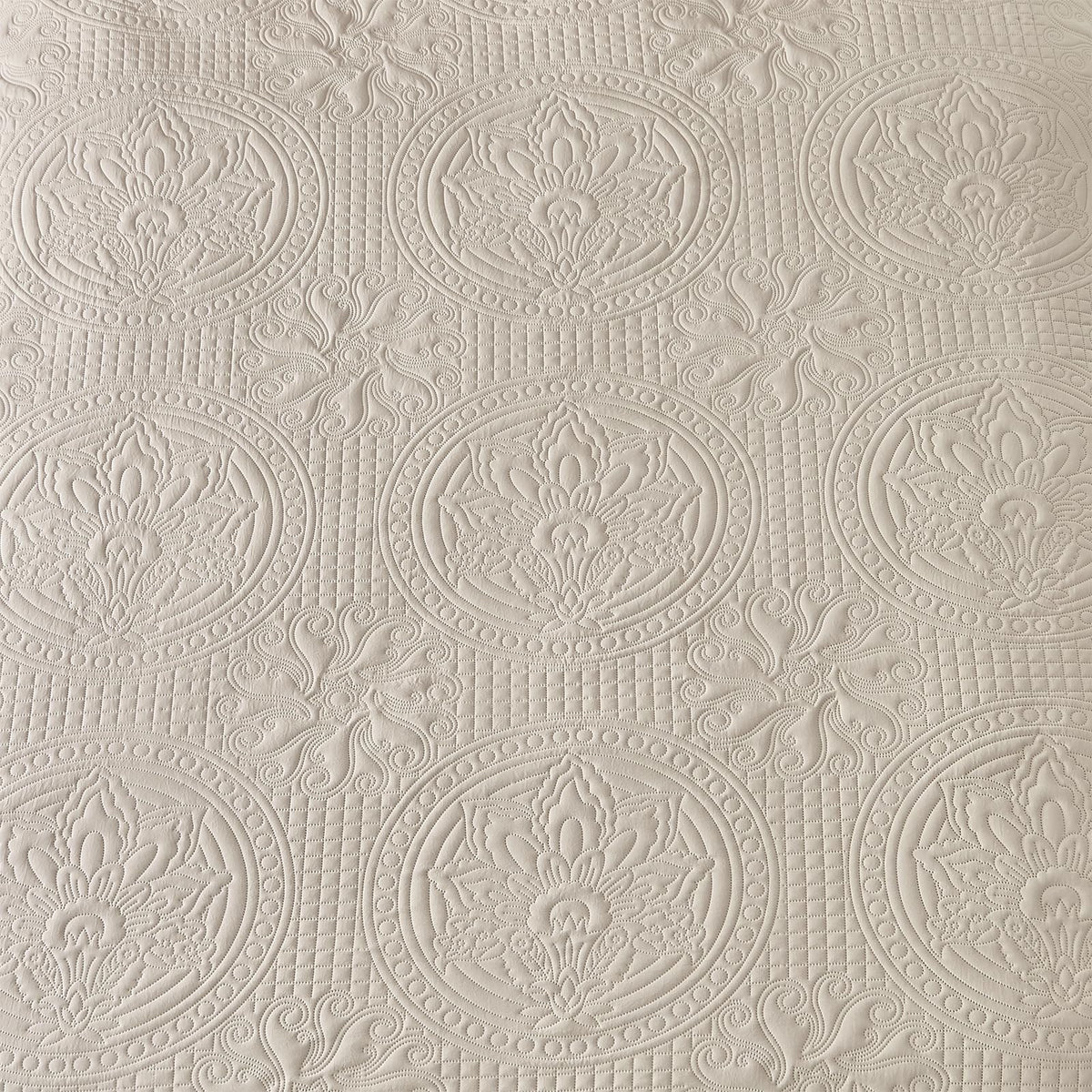 Qucover Alaska King bedspread in neutral beige enhances a grand bedroom