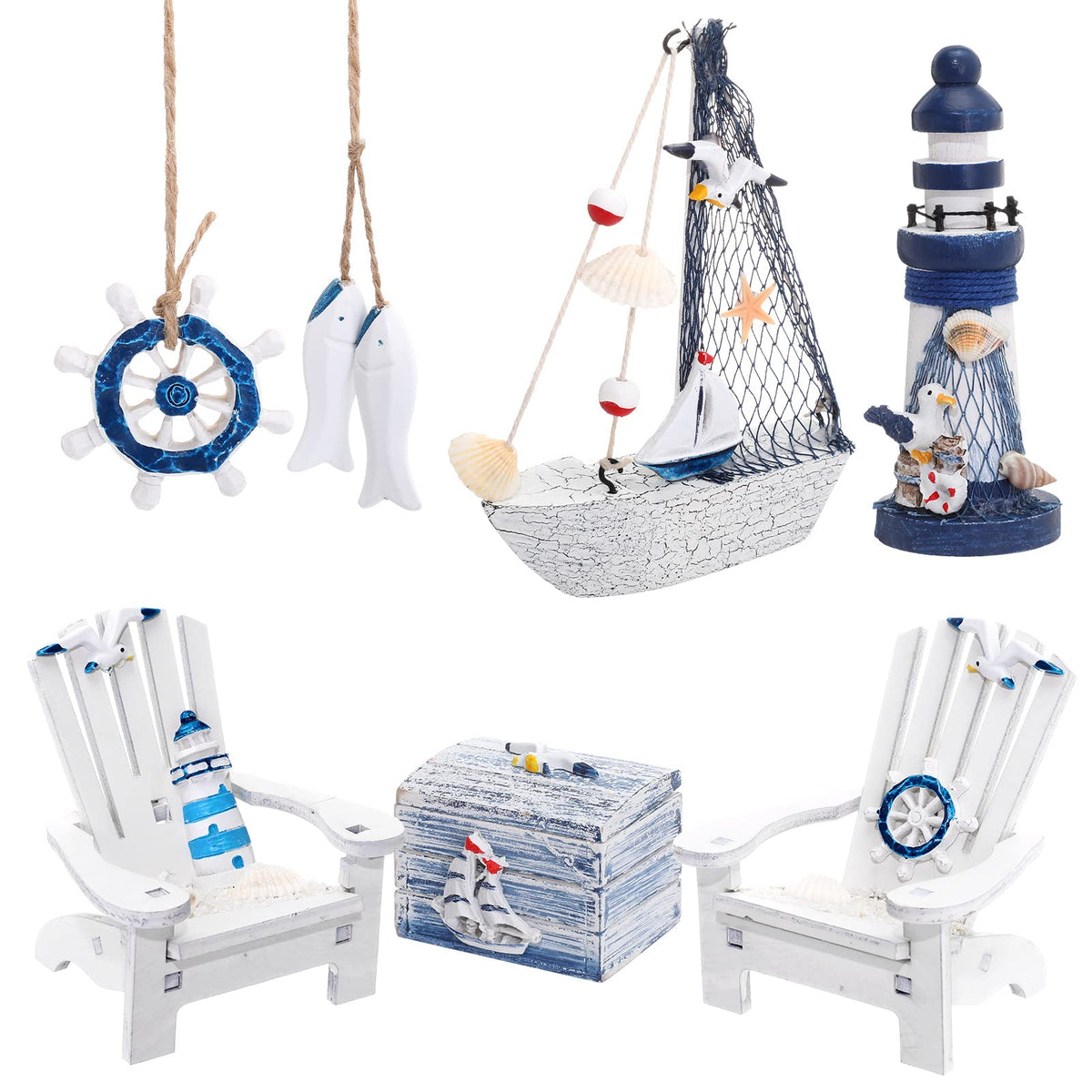 Queekay lighthouse decor adds coastal charm to shelves and mantles.