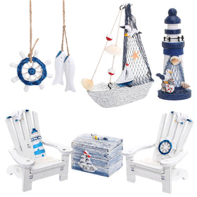Queekay lighthouse decor adds coastal charm to shelves and mantles.