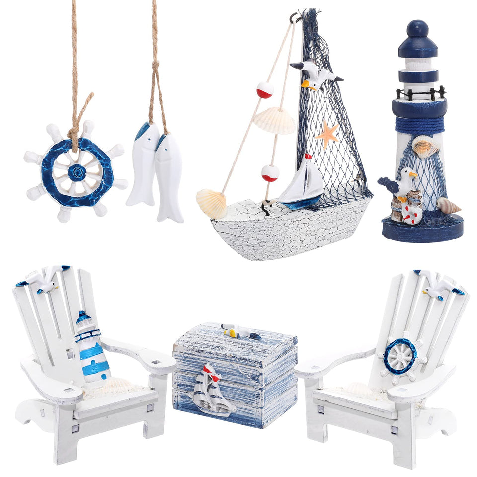 Queekay lighthouse decor adds coastal charm to shelves and mantles.