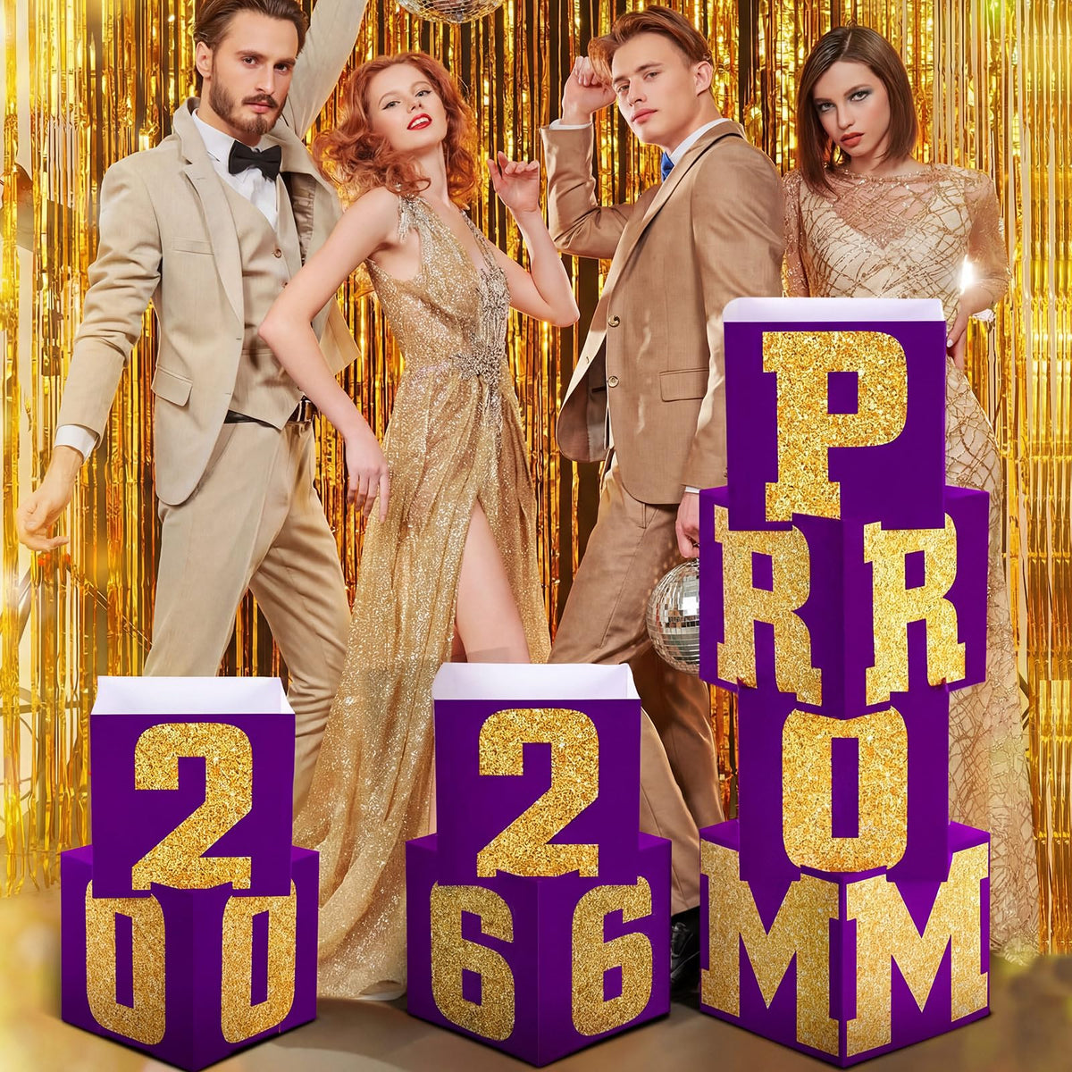 Queekay prom decor purple gold color enhances festive party ambience.