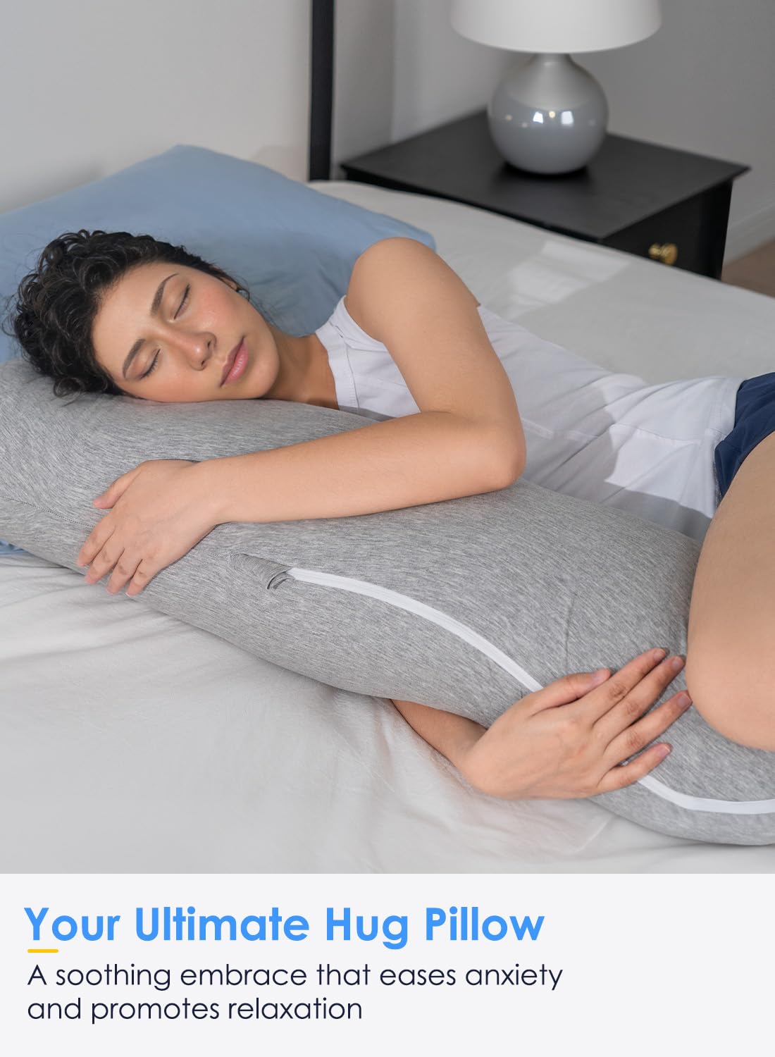 QUEEN ROSE body pillow bedroom scene suggests versatile home use.