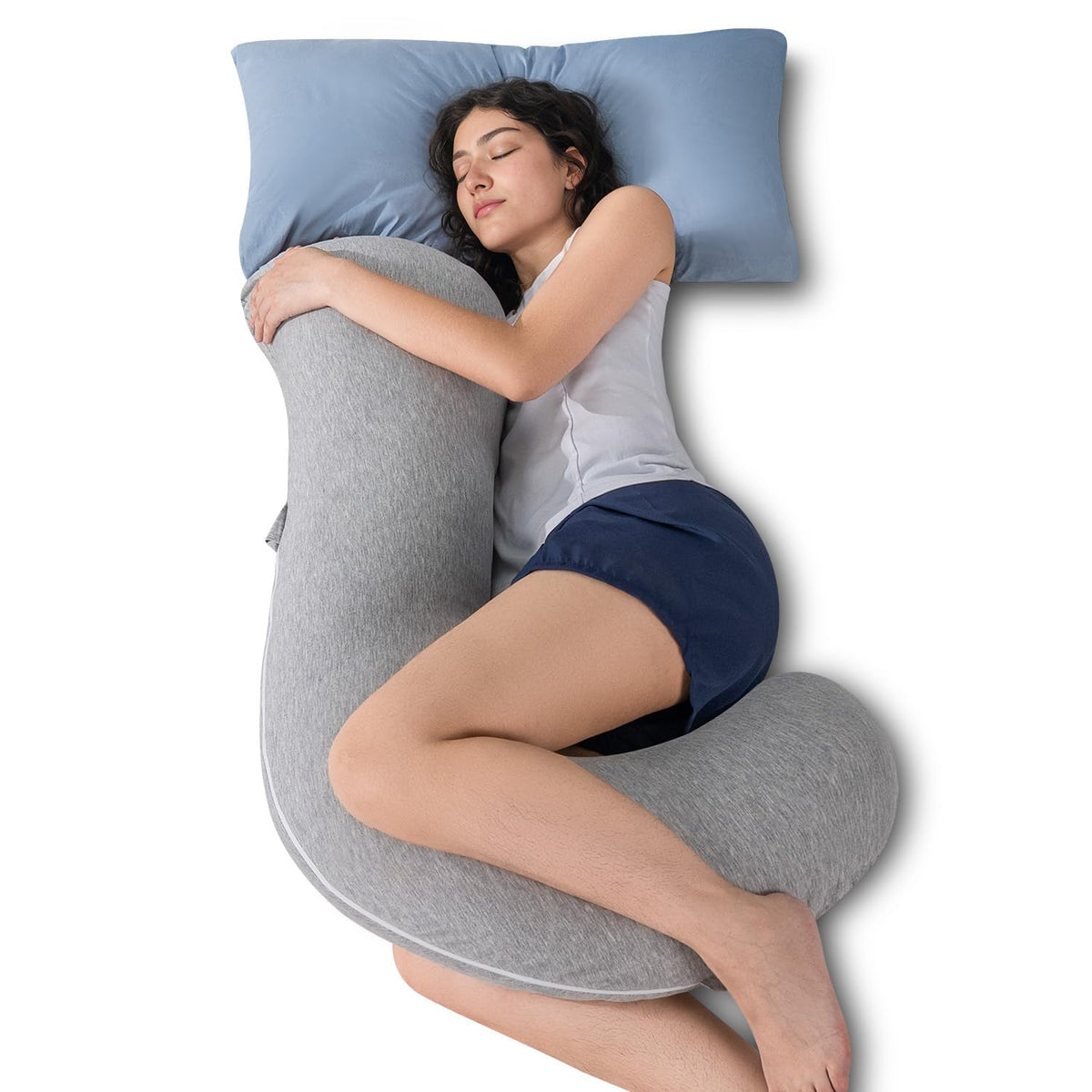 QUEEN ROSE body pillow side sleeping view offers full-body support.