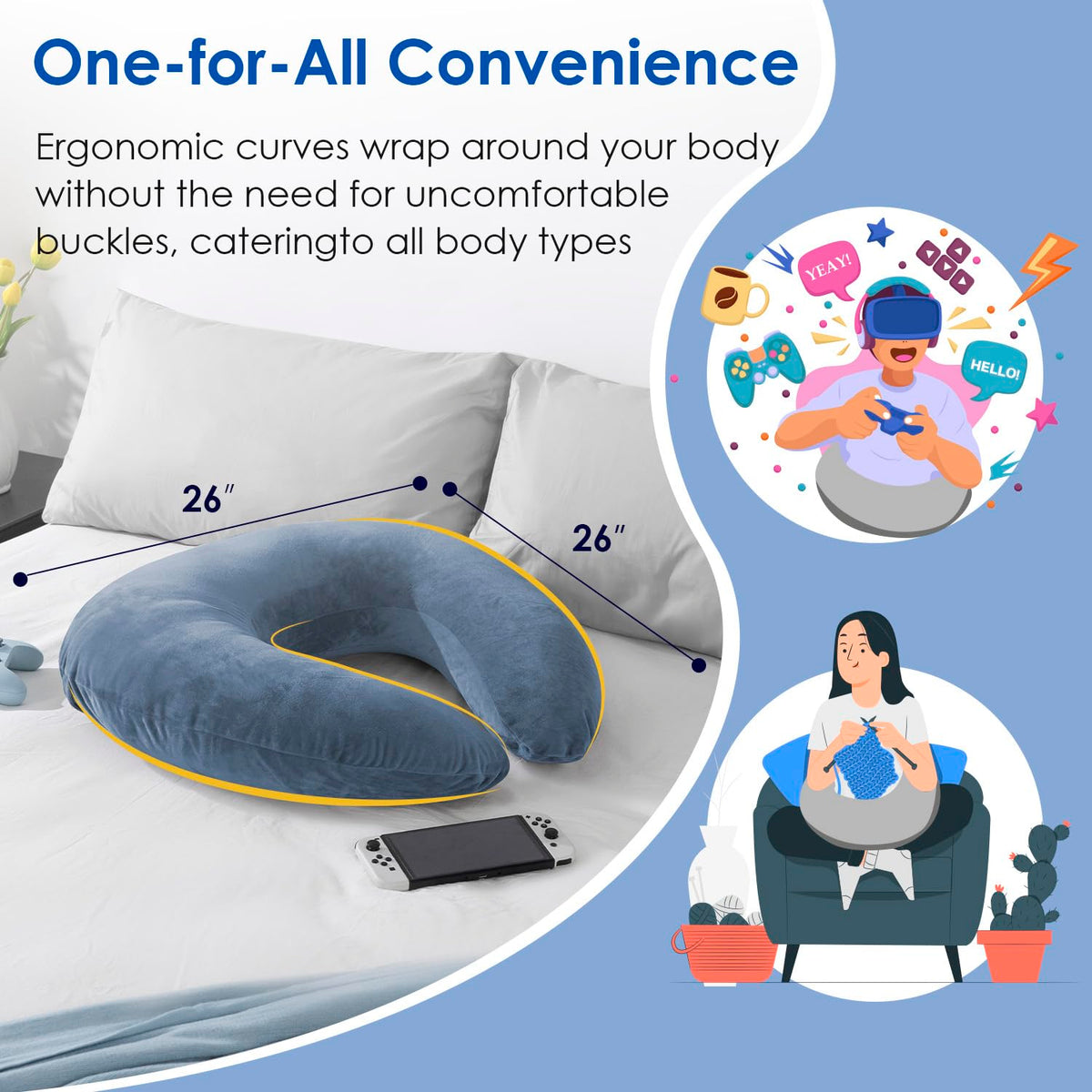 QUEEN ROSE Nursing and lounging pillow offers flexible comfort.