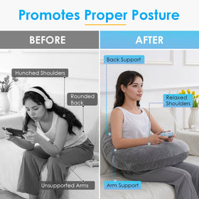 QUEEN ROSE Reading Pillow with extended arm-rest supports relaxed gaming