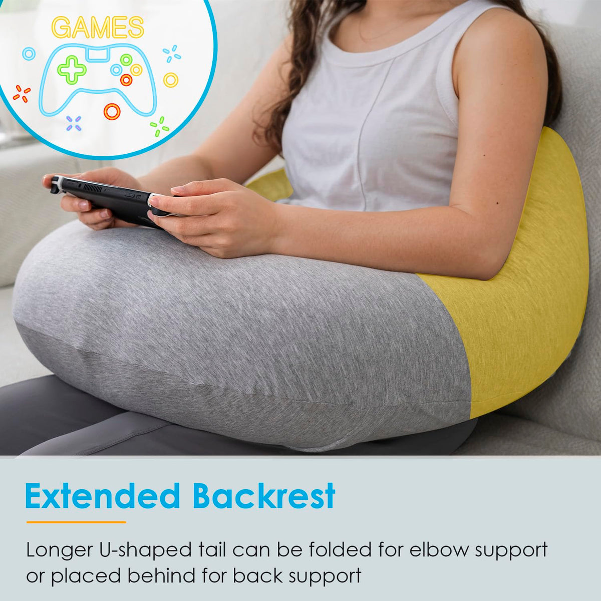 QUEEN ROSE reading pillow in bed setup provides convenient support.