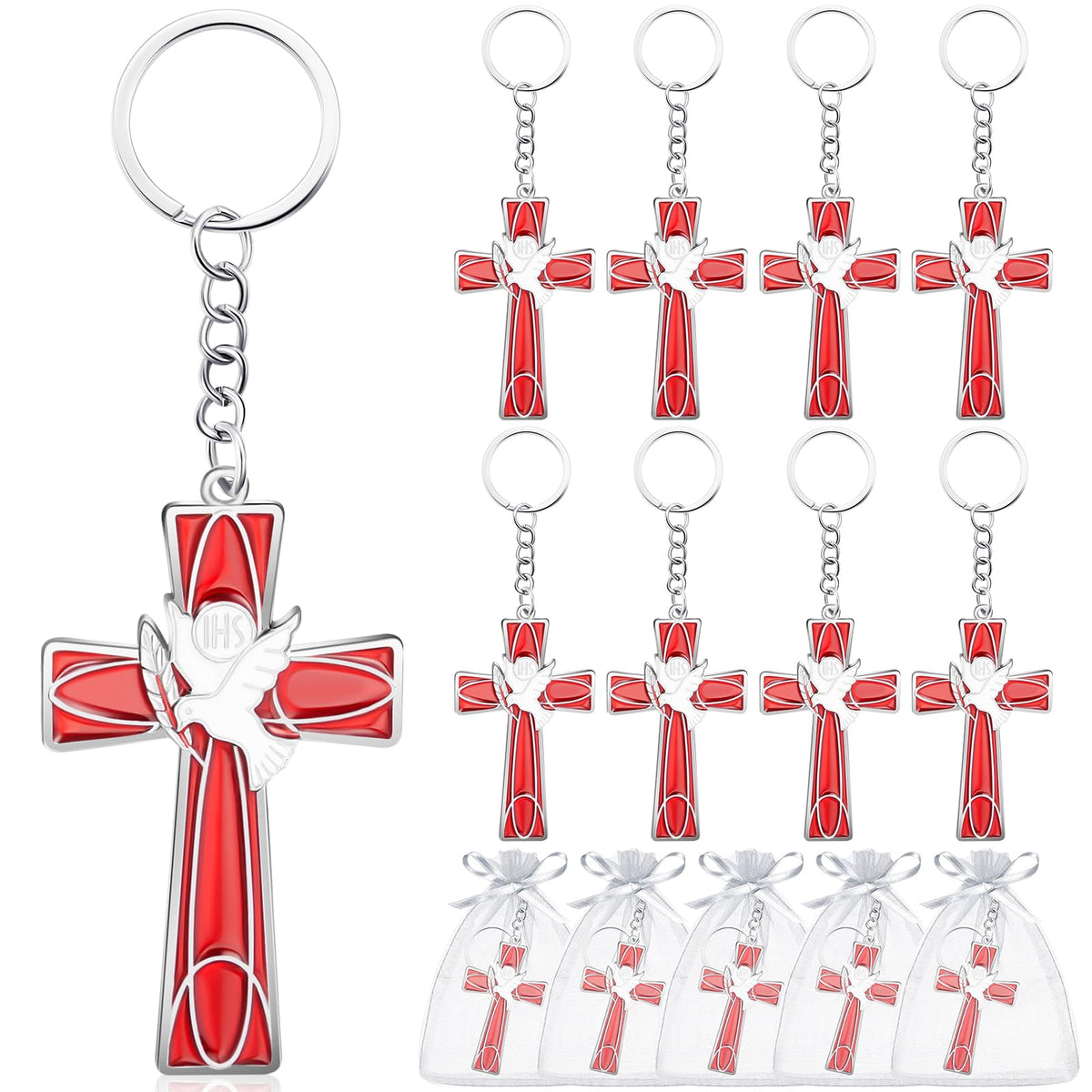 Quelay dove cross keychain in a 12-pack for church event gifts.