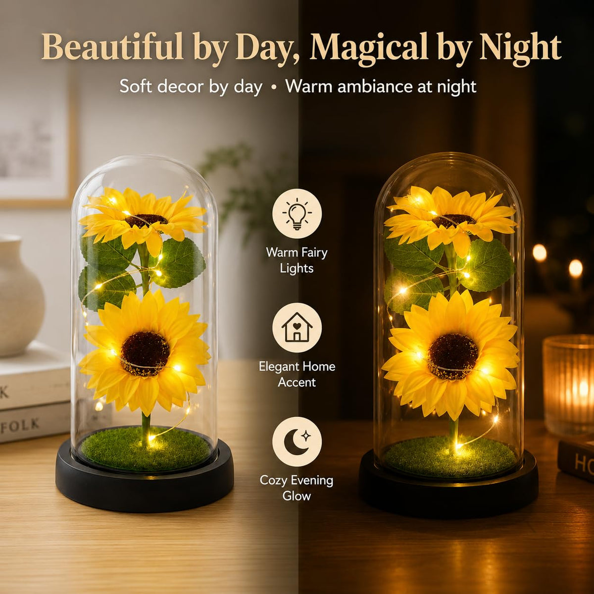 QUELIEN eternal sunflower with warm LED glow for cozy ambiance