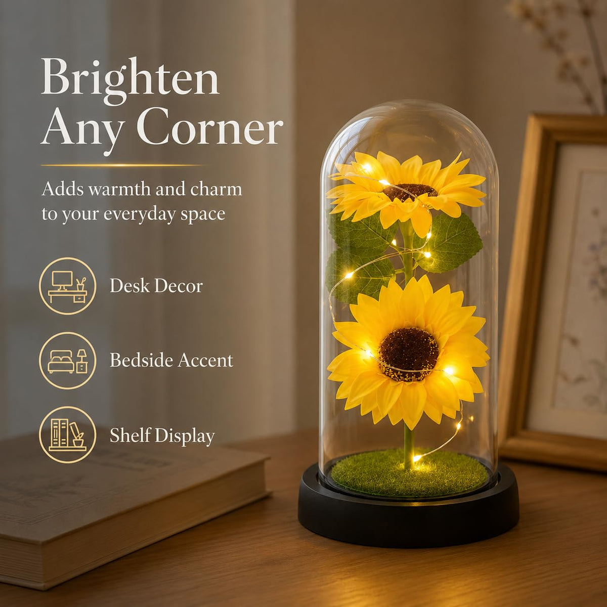 QUELIEN sunflower glass dome 360° view highlighting every petal