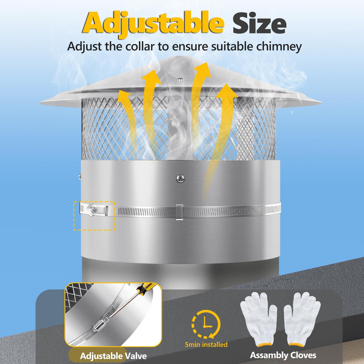 Queyaam universal-fit cap works with oil and wood-burning stoves and outdoor setups.