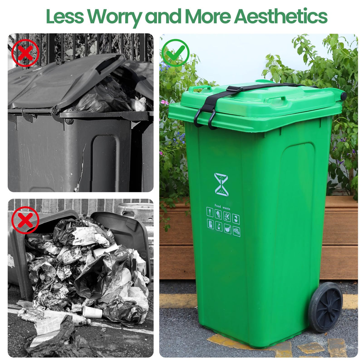 QUFA lock demonstrates universal fit with 28-96 gallon bin.