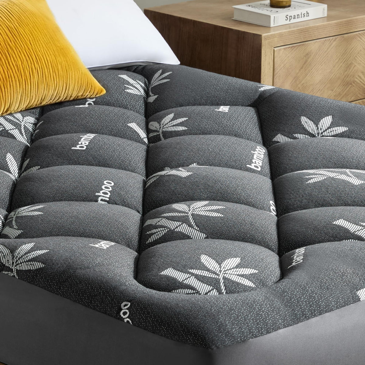 QuietSea bamboo-pillow-top mattress topper adds cloud-like softness to a queen bed