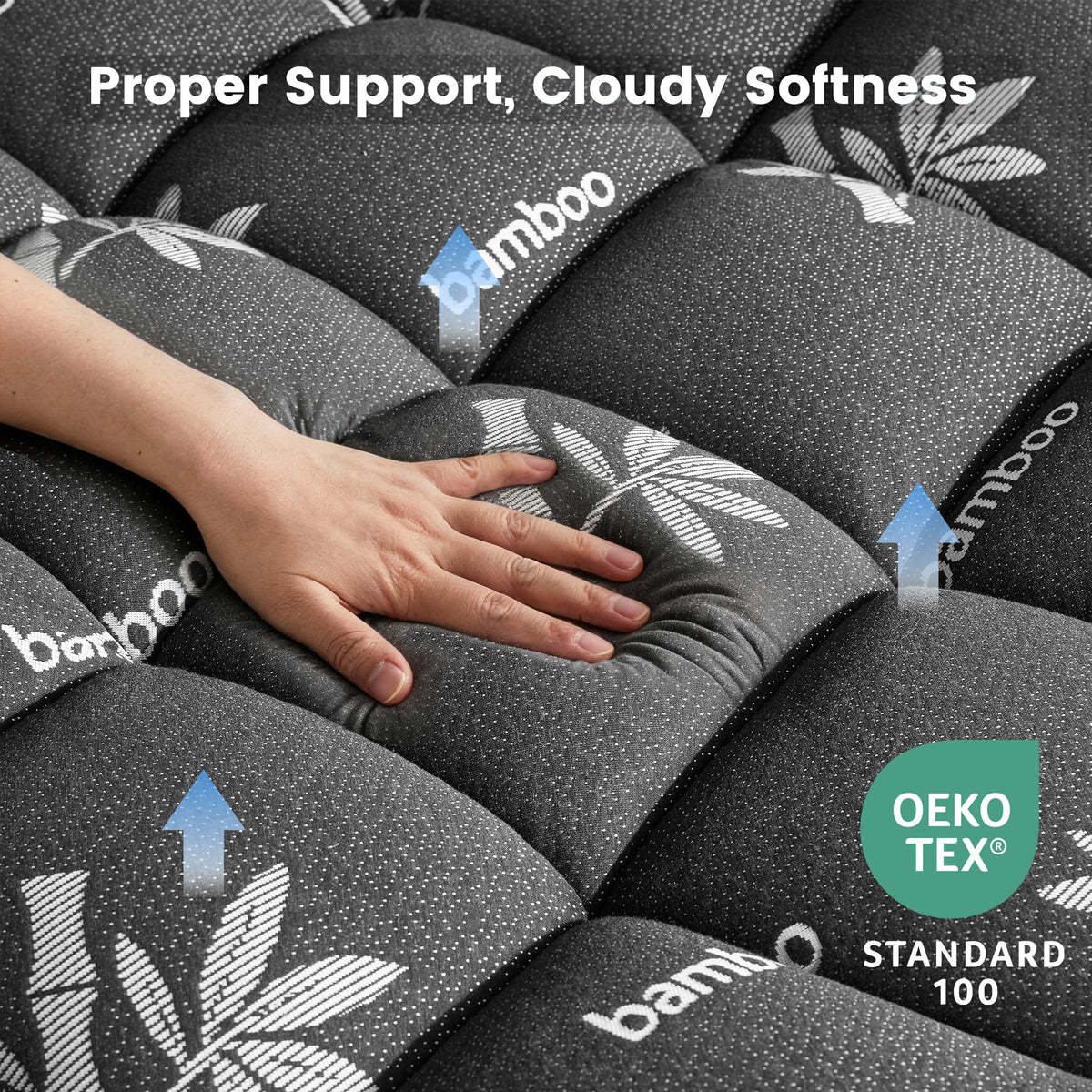 QuietSea deep-pocket-design secures topper on thick mattresses for stability