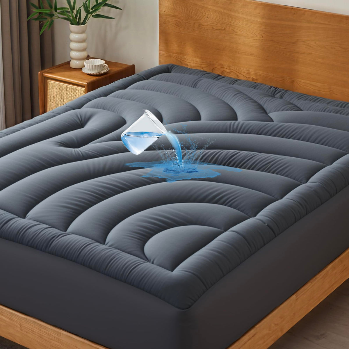 QuietSea waterproof mattress pad queen top view; soft surface for restful nights