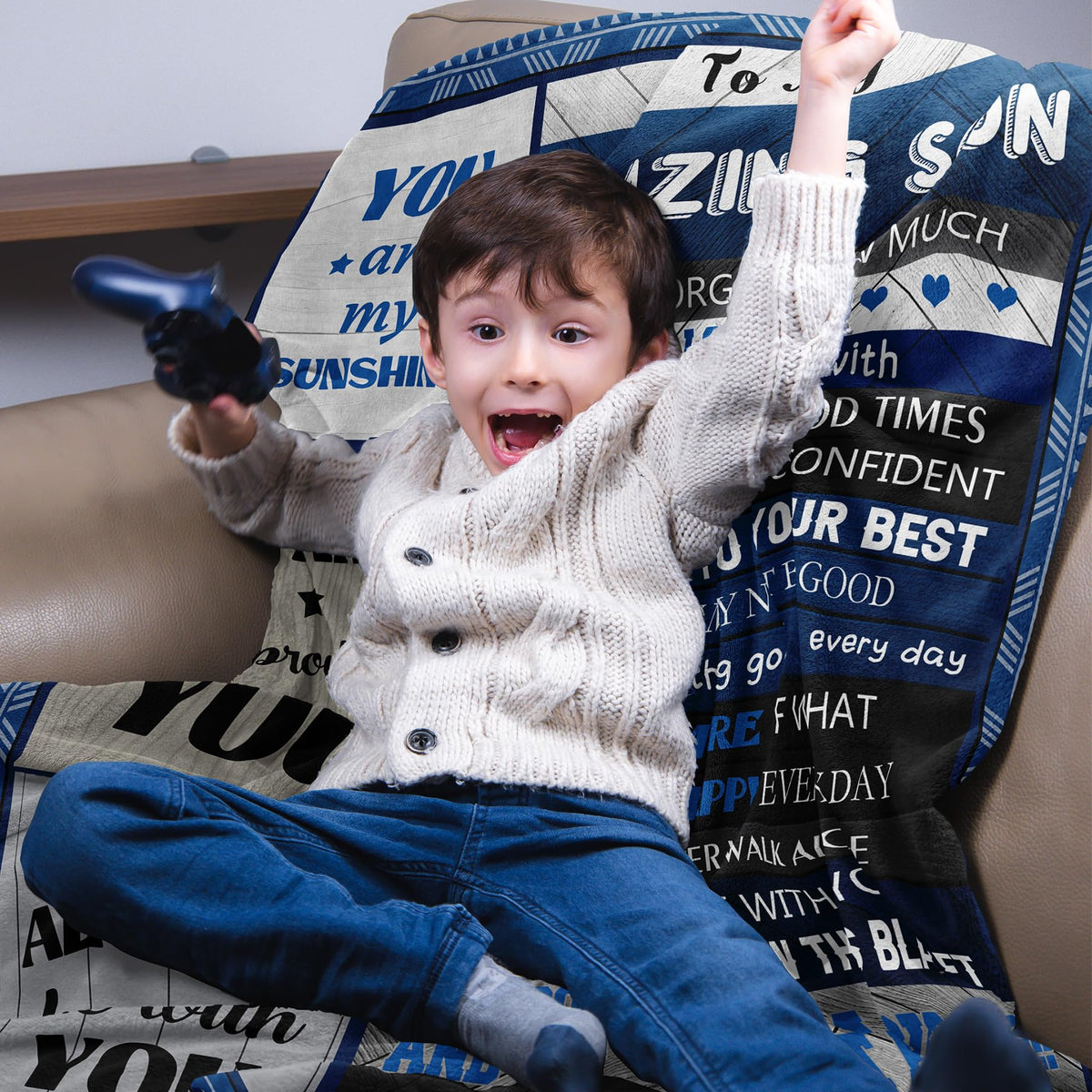 Quilazy Gifts for Son Blanket in a travel bag demonstrates easy portability