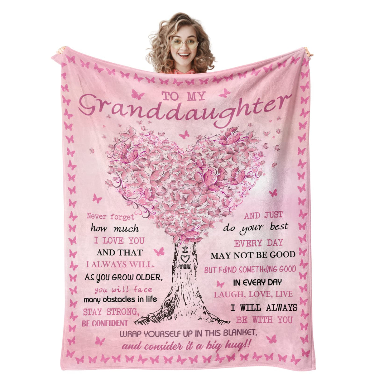 Quilazy Granddaughter Blanket with tree-heart design adds warmth and charm