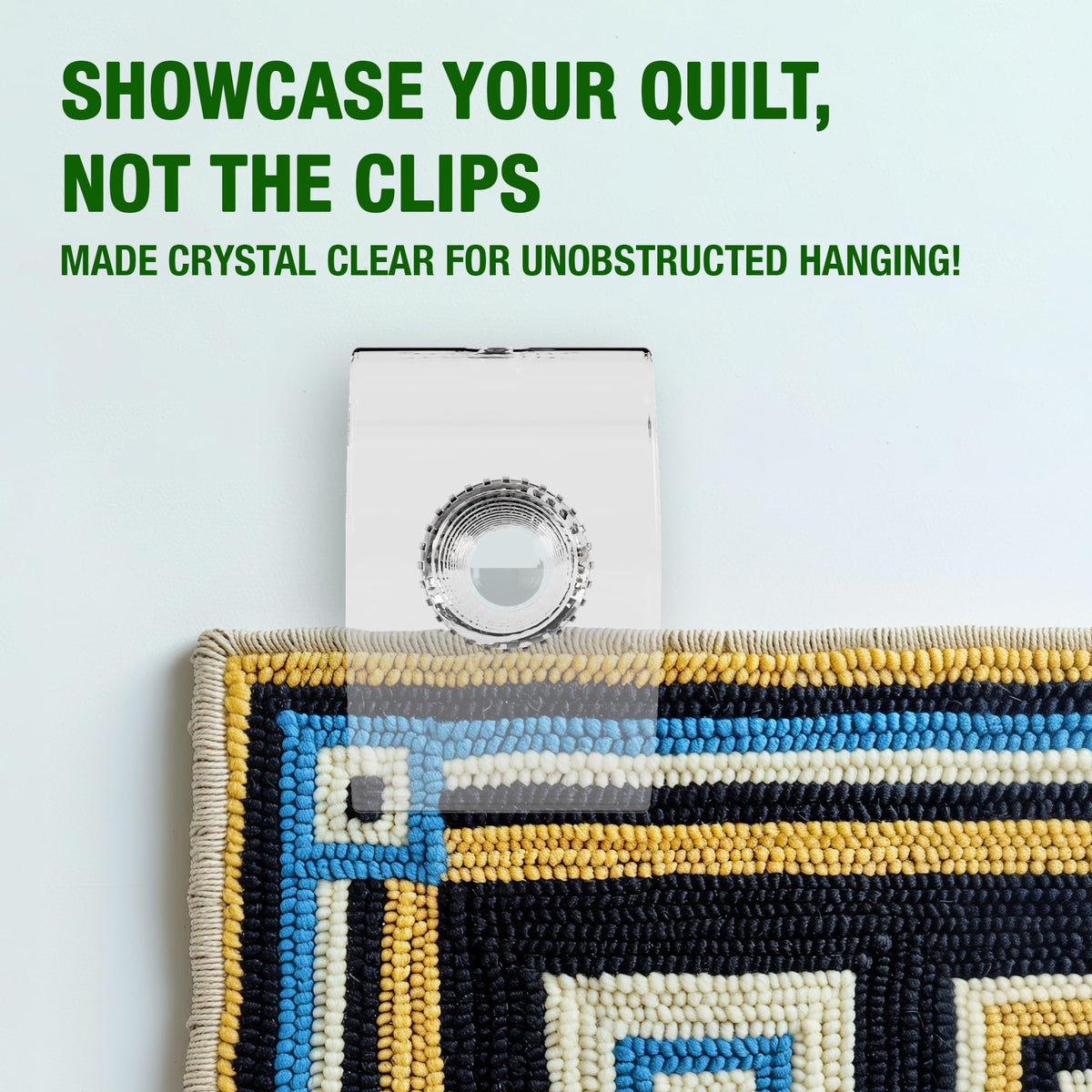Quiltera wall clips for textiles securely suspending rugs and blankets