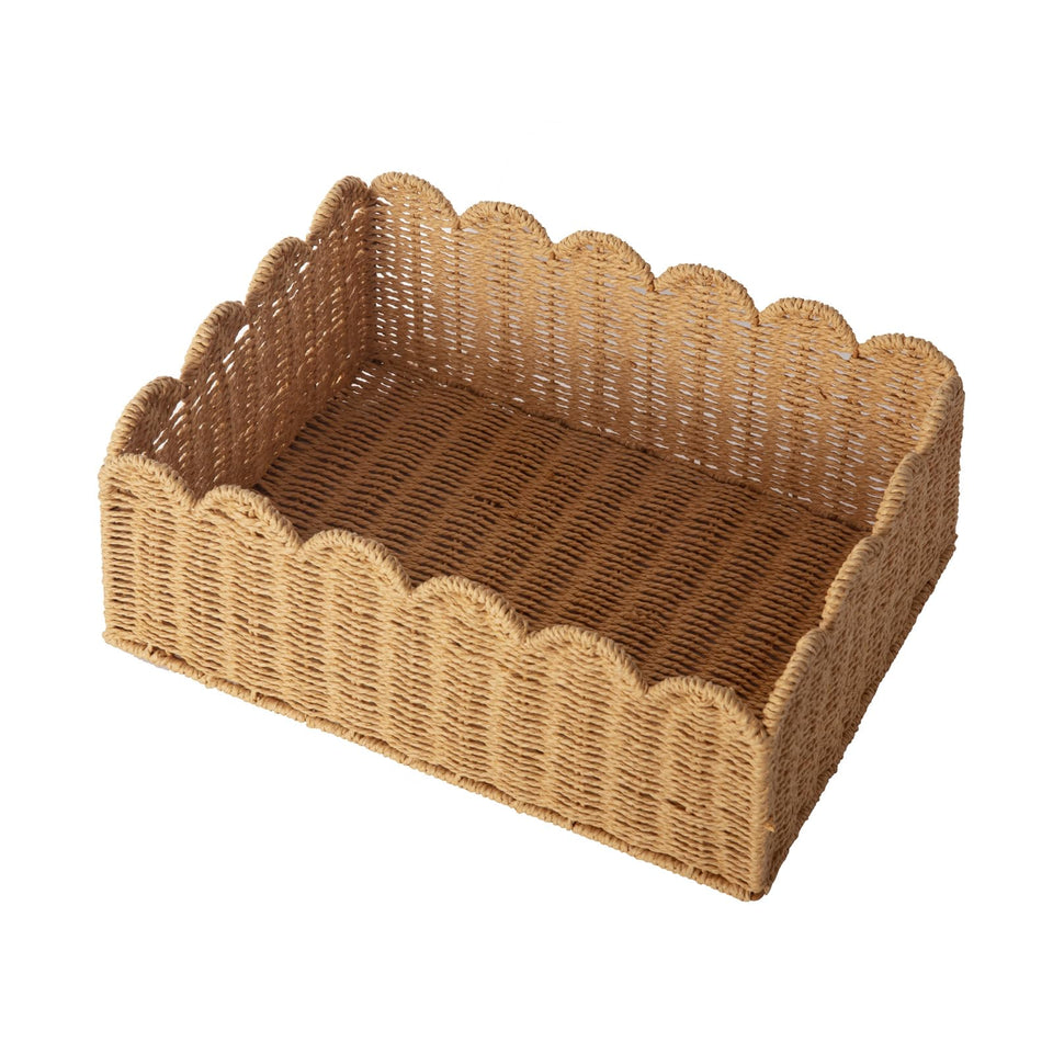 Quincry scalloped basket top view for versatile shelf storage
