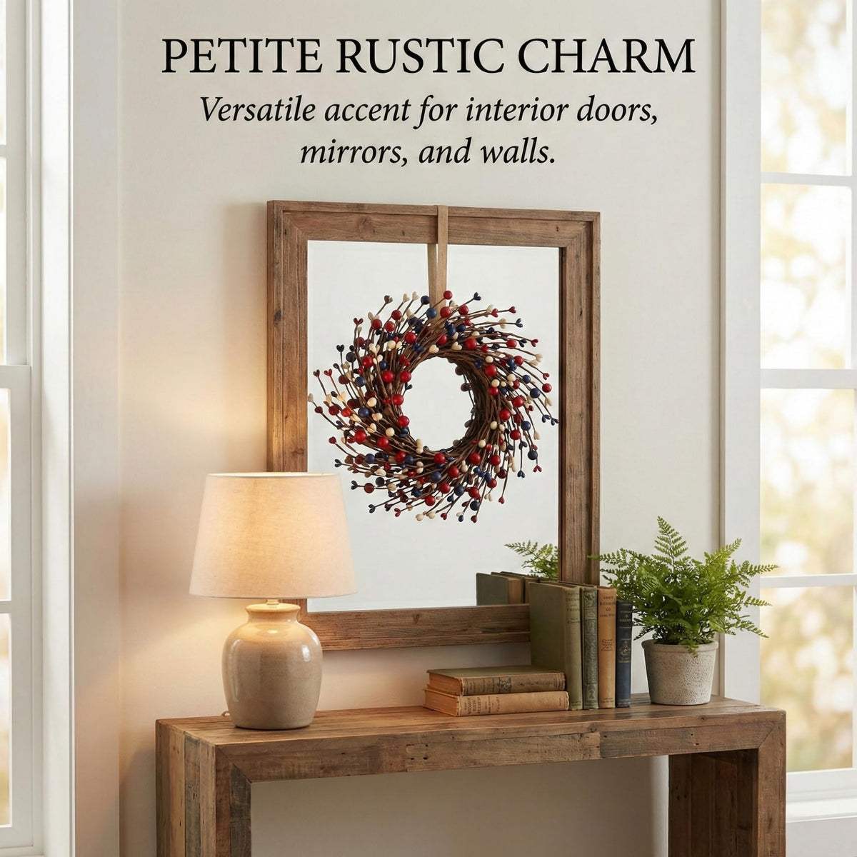 Quixem patriotic ring in navy red cream palette complements farmhouse decor year-round.