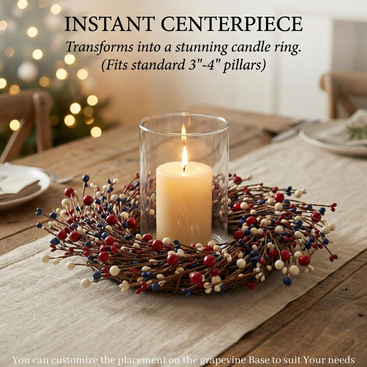 Quixem handcrafted berries on a patriotic ring offer durable, low-mess decor.