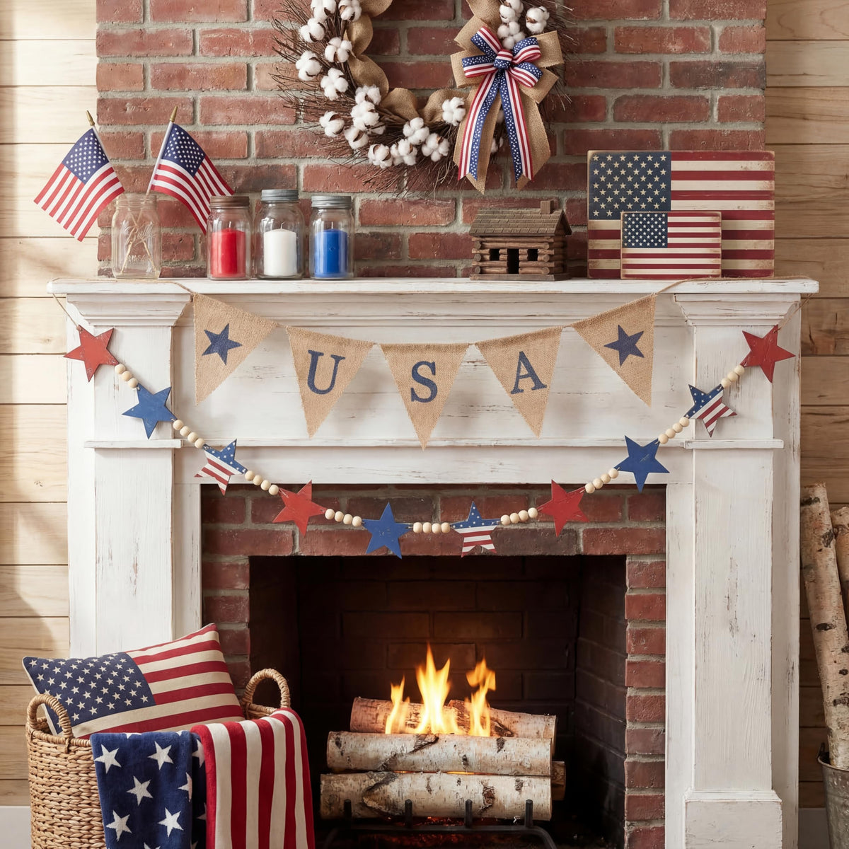 Qunclay wooden bead garland ideal for fireplace or wall display