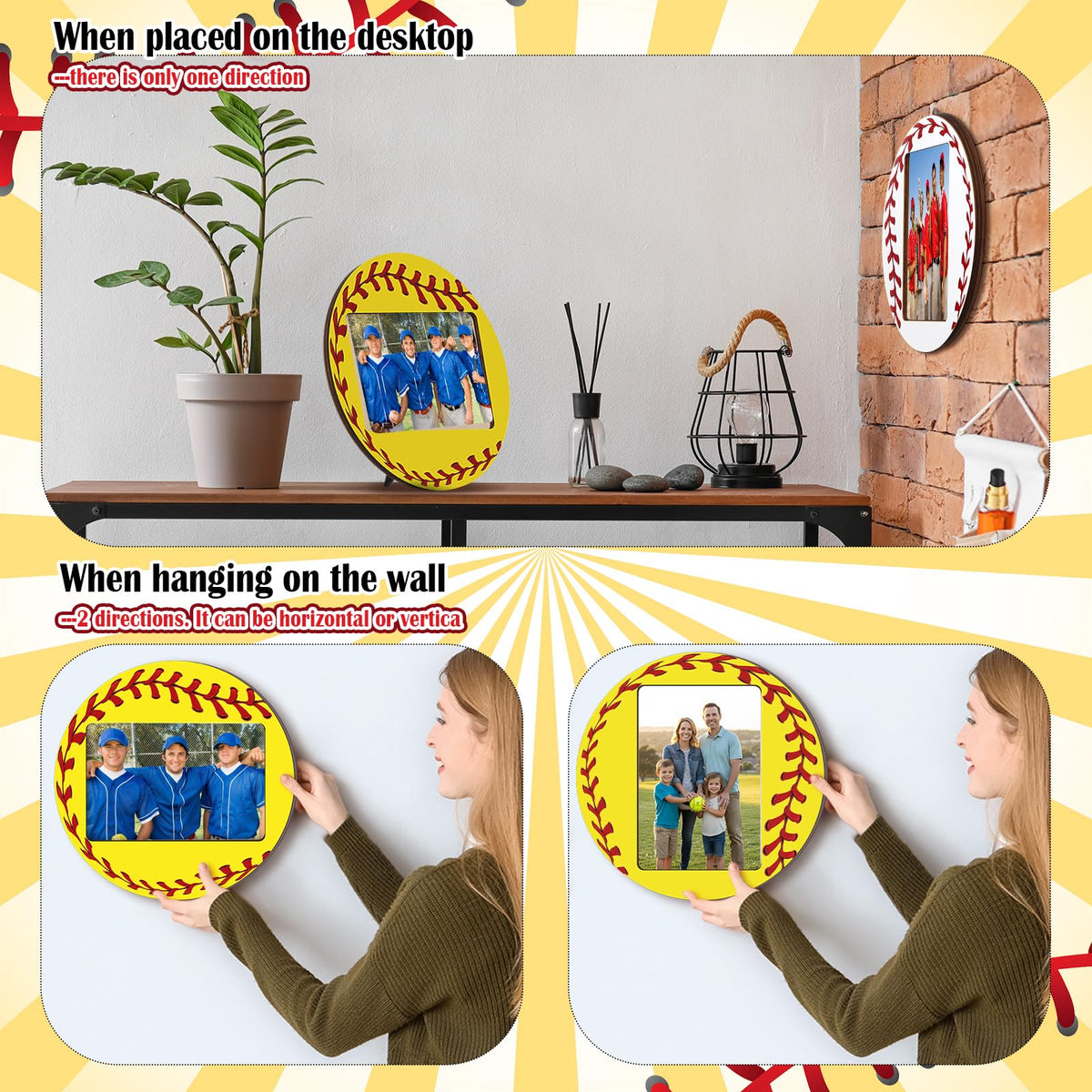 Qunclay frame ready for wall display, yellow softball theme.
