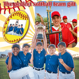 Qunclay frame holds a 4x6 photo with a softball design.