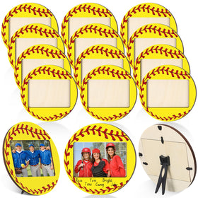 Qunclay wooden softball frame in yellow, front view, ideal for 4x6 photos.