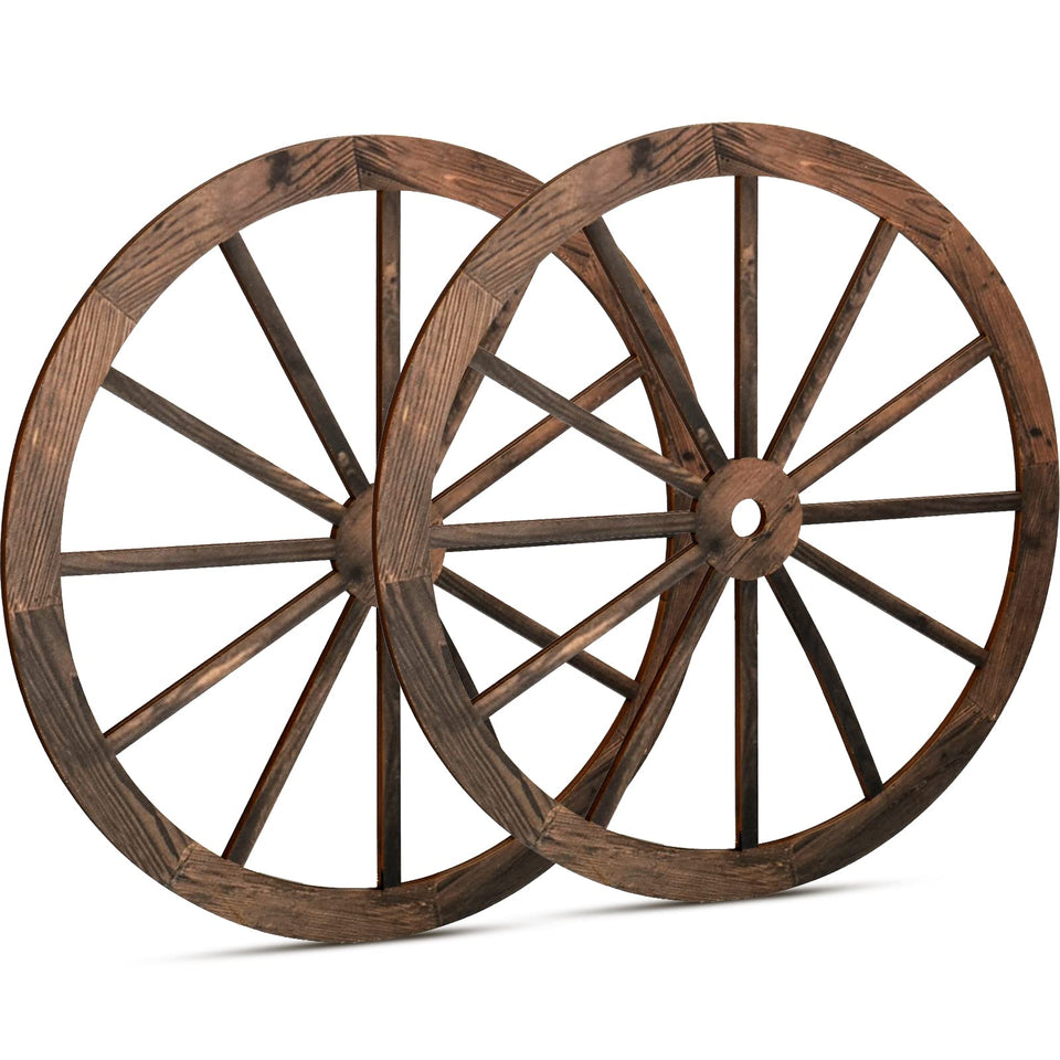 Qunclay wagon wheel decor 18in brown pair for rustic rooms.
