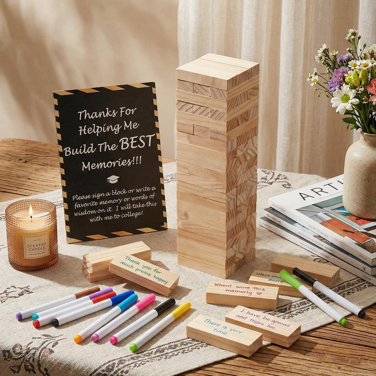 Qunclay close-up of smooth wood blocks designed for comfortable writing.