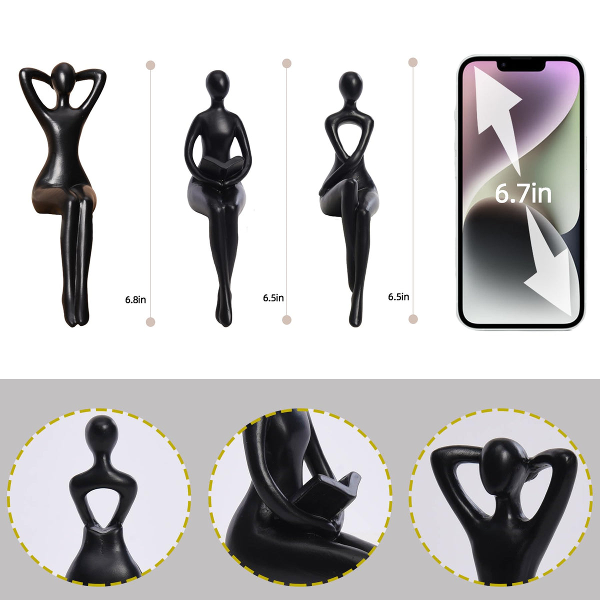 Quoowiit Black Thinker Statue desktop decor adds minimalist charm.