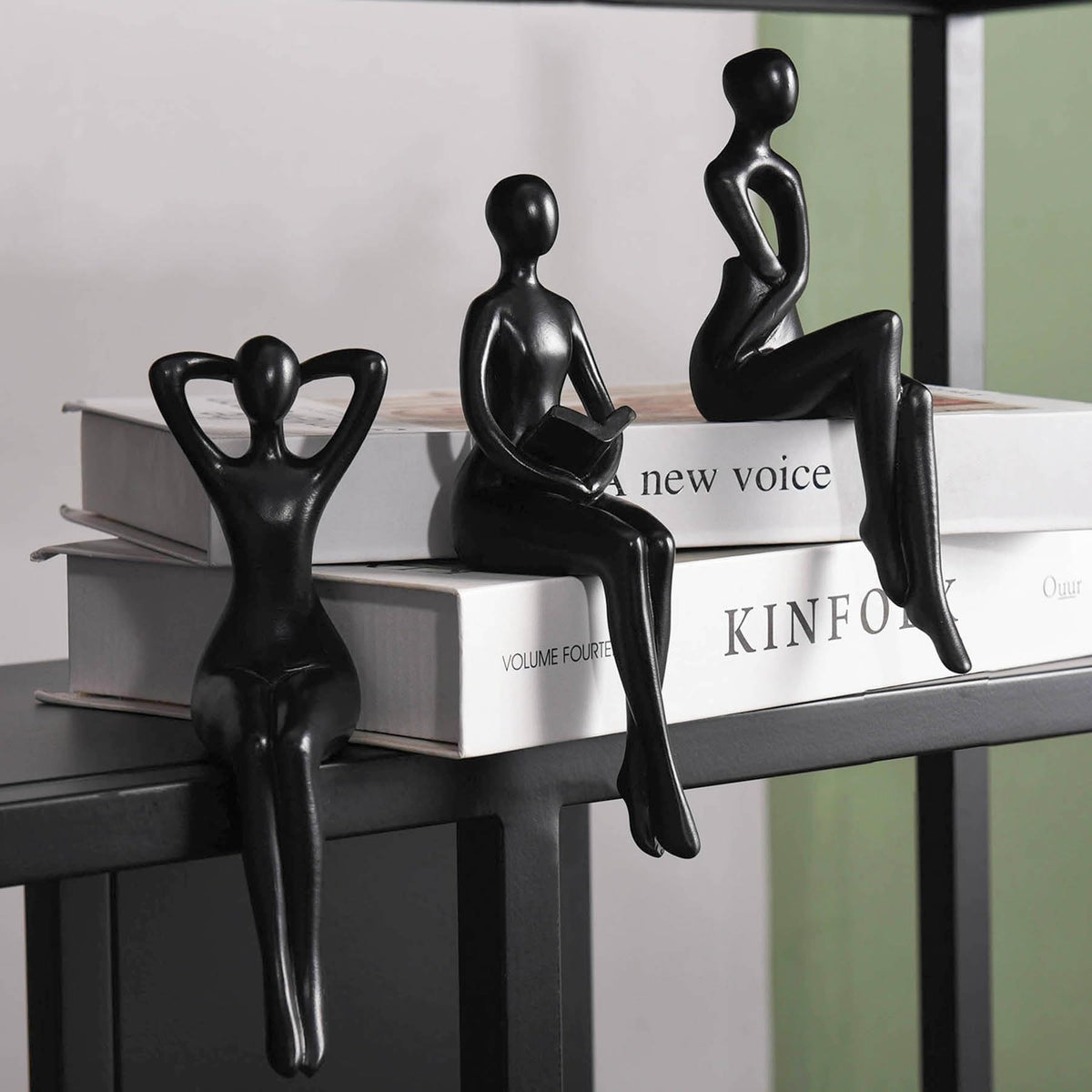 Quoowiit Black Thinker Statue reading scene adds calm to your desk.