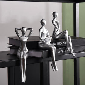 Quoowiit Thinker Statue trio relaxing, reading, and thinking enhances desk calm and focus.