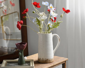 Quoowiit white distressed pitcher vase adds vintage charm for living room decor.