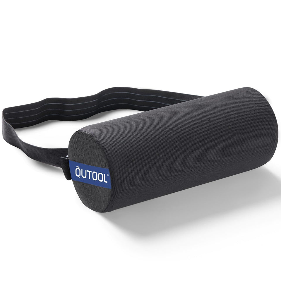QUTOOL Lumbar Roll with wider strap provides secure support on office chairs