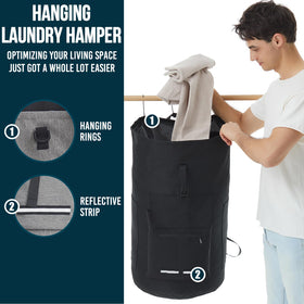 Quovexa laundry bag with four external pockets for detergent, keys, and small items