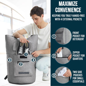 Quovexa bag featuring hanging loop for convenient storage between washes.