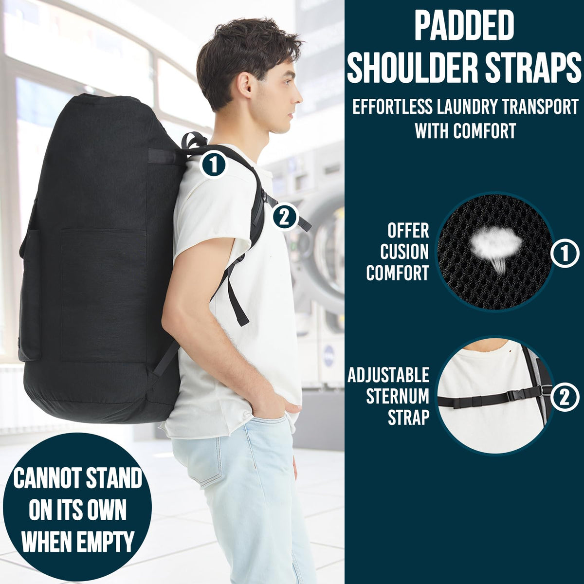Quovexa backpack highlighting side pouches for small item storage.